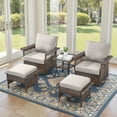 thumbnail image 6 of POCASSY 5 Pieces Patio Furniture Set, All Weather Brown Wicker Outdoor Conversation Set with Swivel Patio Chairs Set of 2, Small Balcony Furniture Set Bistro Set in Beige, 6 of 13