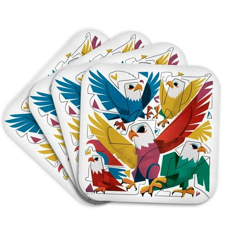 

3dRose Funny Cute Cool Artistic Flying Eagles Pattern Animal Abstract Set of 4 Coasters - Soft