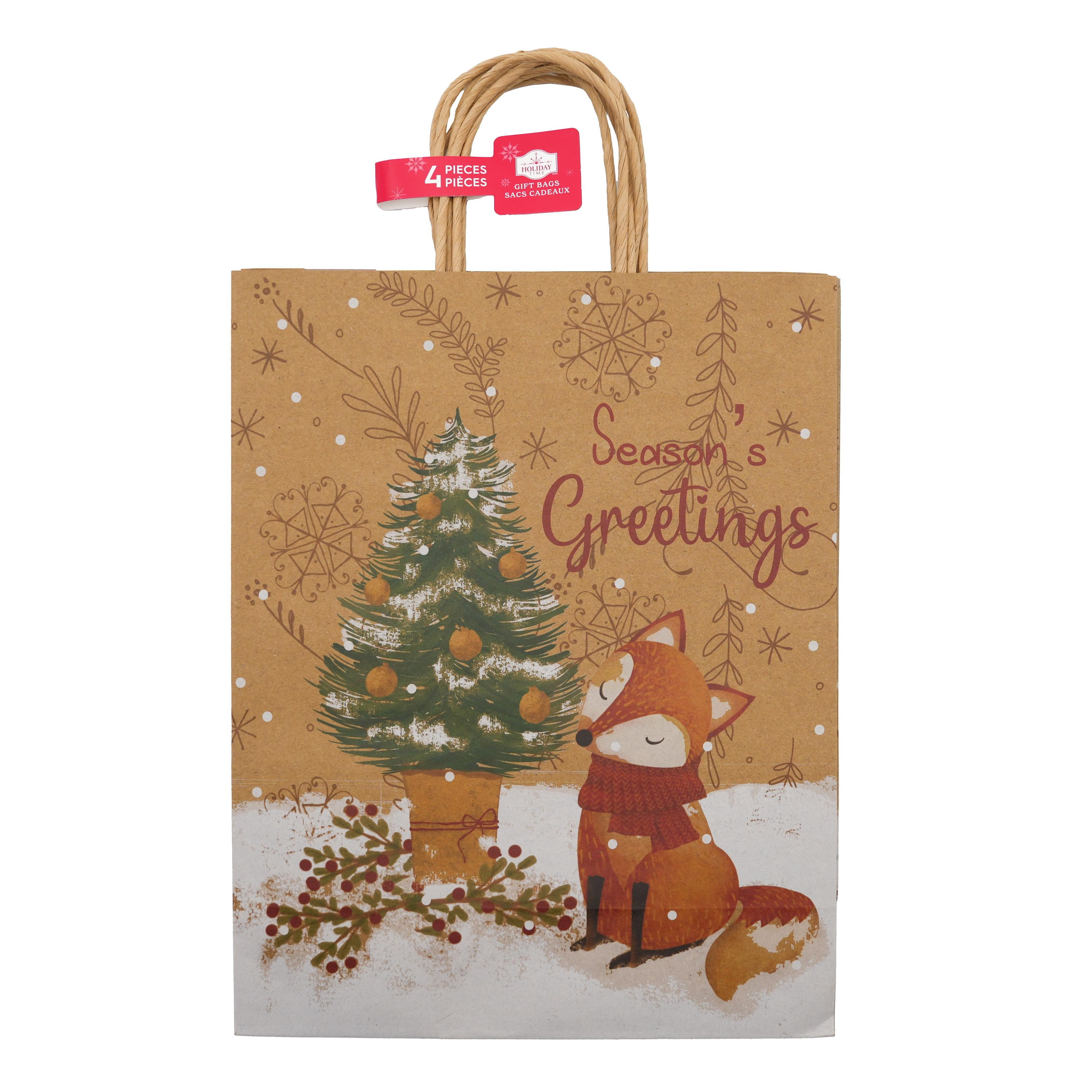 Assortiment de grands sacs-cadeaux en papier kraft multicolores avec camion rouge des Fêtes, 4 unités (10 po x 4,5 po x 12,75 po), par Holiday Time