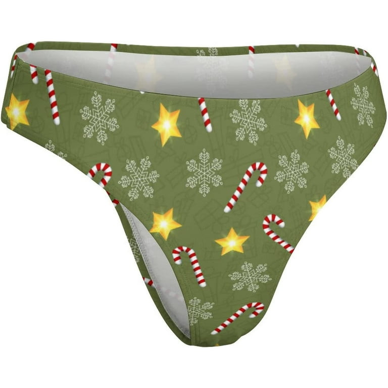 Christmas Candy Cane Snowflakes Women's Thongs Sexy T Back G-Strings Panties  Underwear Panty 