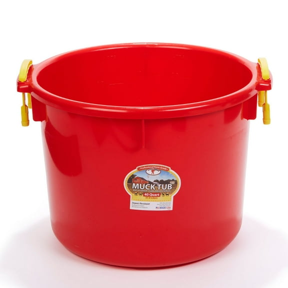 Little Giant 40 Quart Durable Plastic Utility Muck Tub with Handles, Red