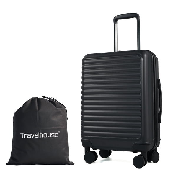 Travelhouse Hardshell Carry on Luggage 20" Lightweight Hardside Suitcase with Spinner Wheels.(Black)