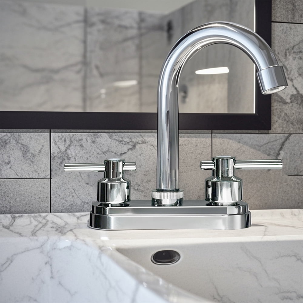 Bathroom Sink Faucet 4inch 2 Handles Centerset Suit for 2 or 3 Mounting Holes, for Bathroom Vanity Lavatory RV Hot and Cold Mixer Tap, Chrome