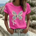 thumbnail image 2 of Puliio Womens Butterfly Ribbon Print T Shirt Short Sleeve Casual Awareness Summer Daily Tee, 2 of 5