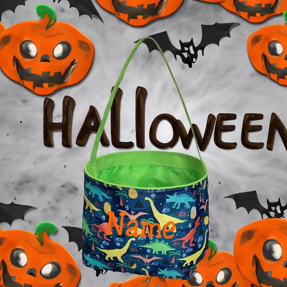 Dinosaur Easter Basket Bucket Fabric Tote Bag Toy Bin - Can Be Personalized or Monogrammed - Great Gift for Boy or Girl