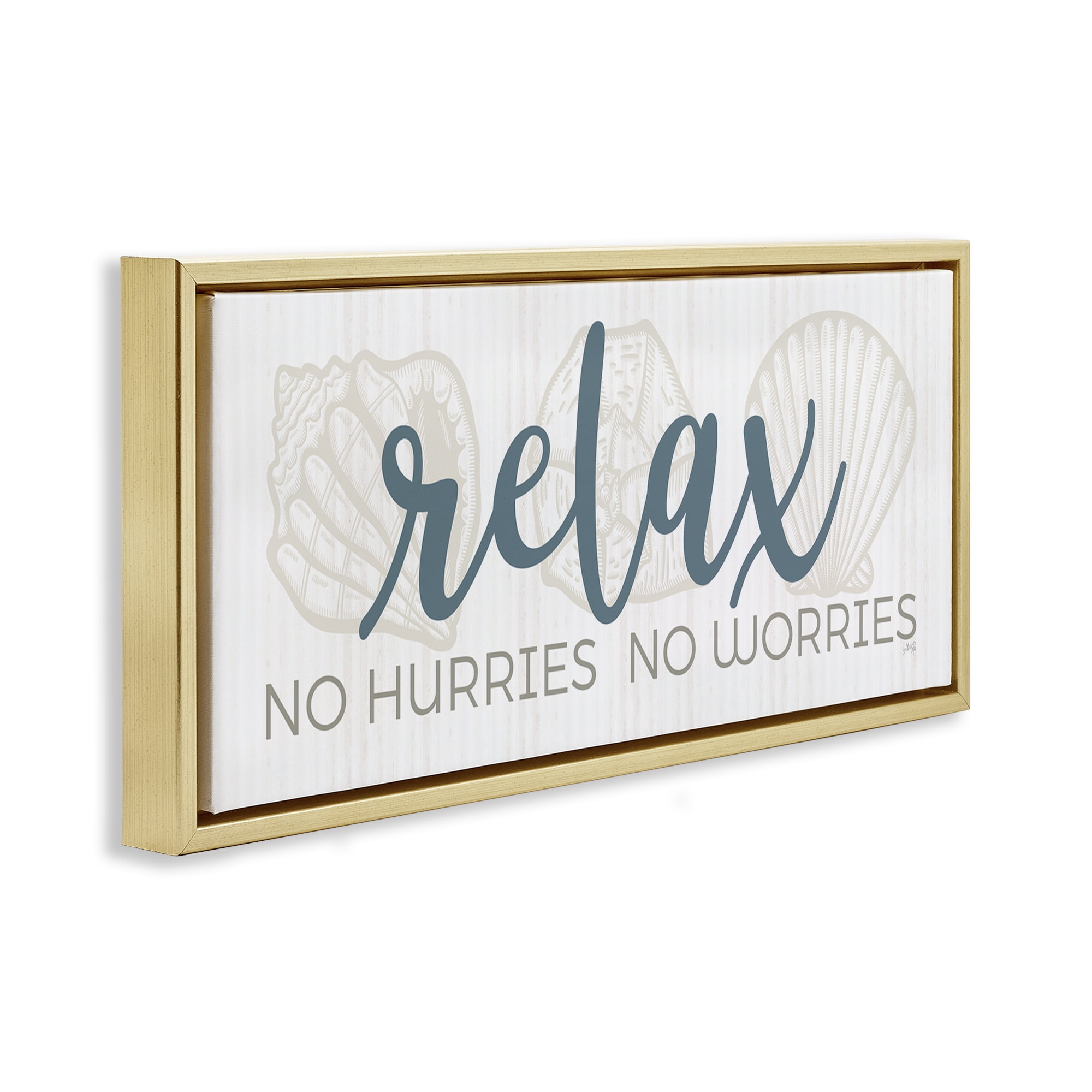Stupell Industries No Hurries or Worries Text & Numbers Painting Gold Floater Framed Canvas Art Print Wall Art, 31 x 14