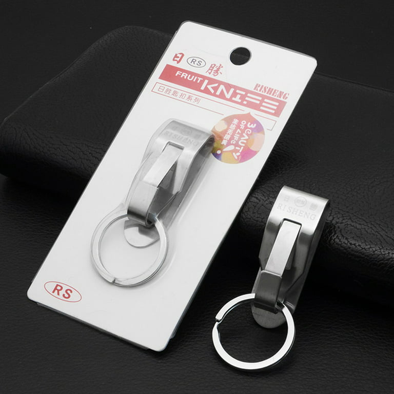 2 Pack - Secure Belt Clip Key Holder with Metal Hook & Heavy Duty 1 1/4  Inch Keychain Ring - Metal Key Chain Keeper for ID Badge & Keys or Small  Tools 