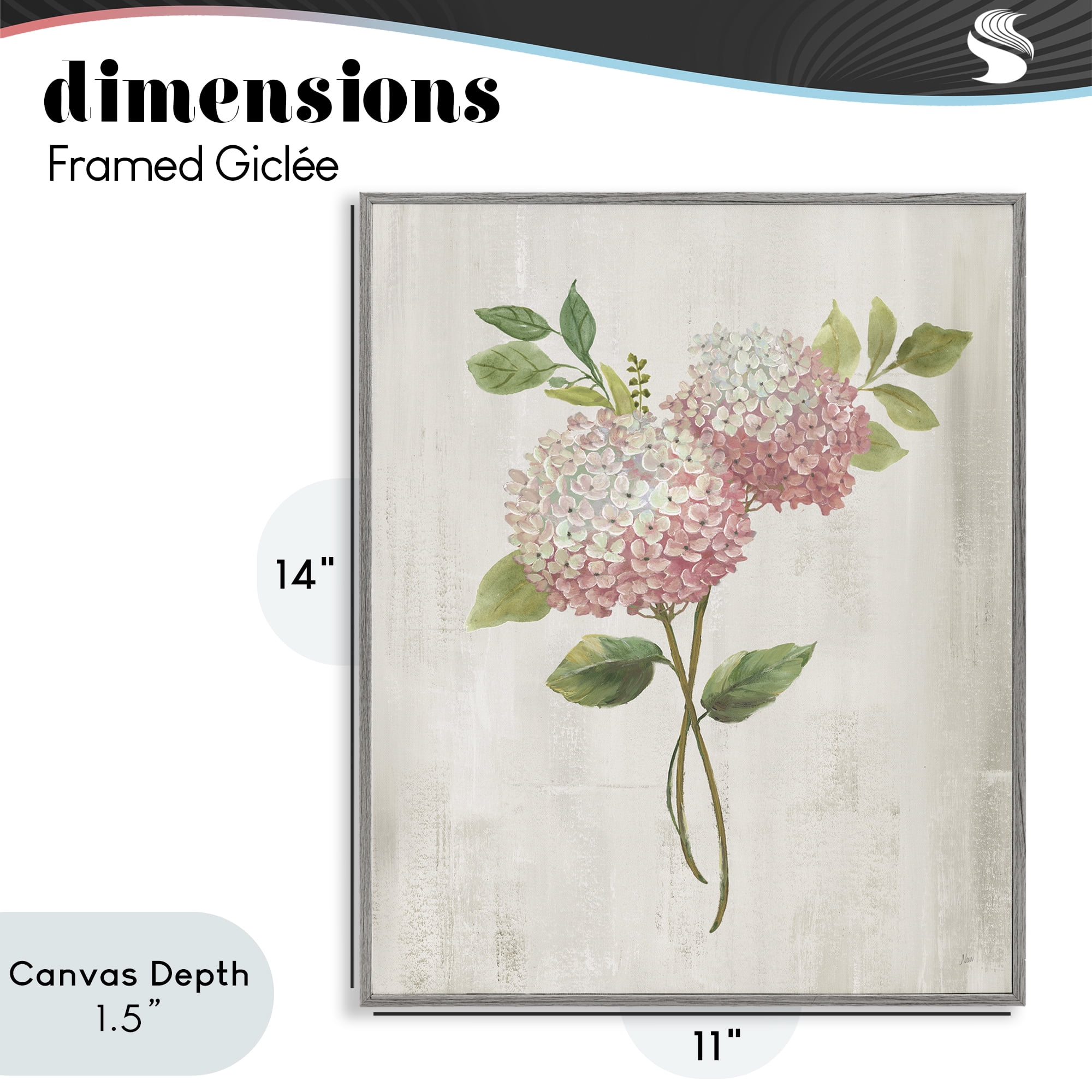 Stupell Industries Pink Hydrangea Paired Stems Gray Framed Giclee Art, design by Nan