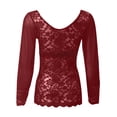 thumbnail image 4 of Gibobby Lencería de encaje Día de San Valentín Camisa de mujer Camisa de encaje sexy Ver a través de Casual Slim Fit Tops Bordado Malla transparente Encaje Manga larga To(Rojo, CH), 4 of 5