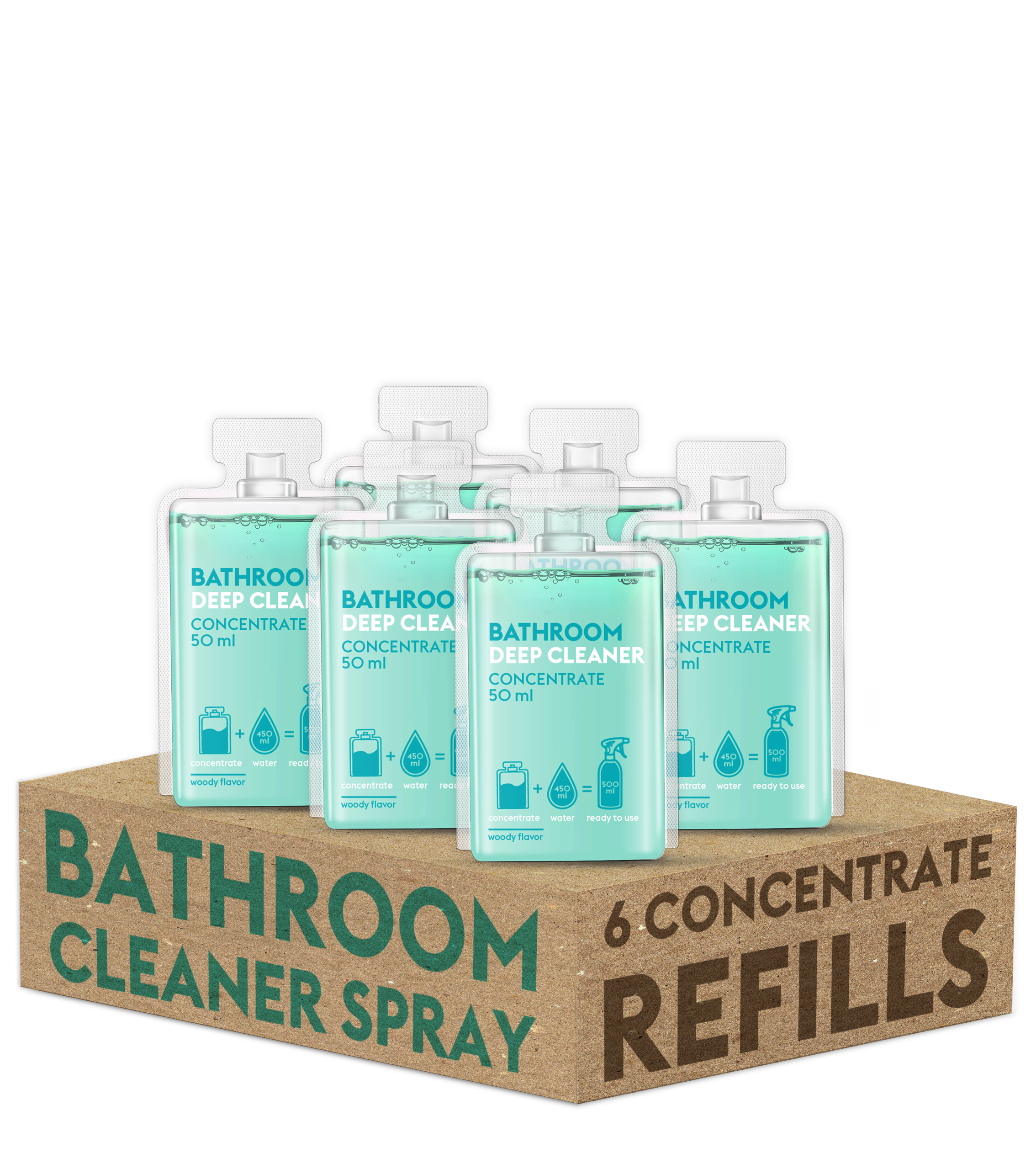 DutyBox Bathroom 6 Refill Packs - Cleaner Refill Pack, Cleaning Supplies for Bathtub, Shower, Toilet, Faucet, Tile Floor, Refill Packs for Spray Bottle Solution