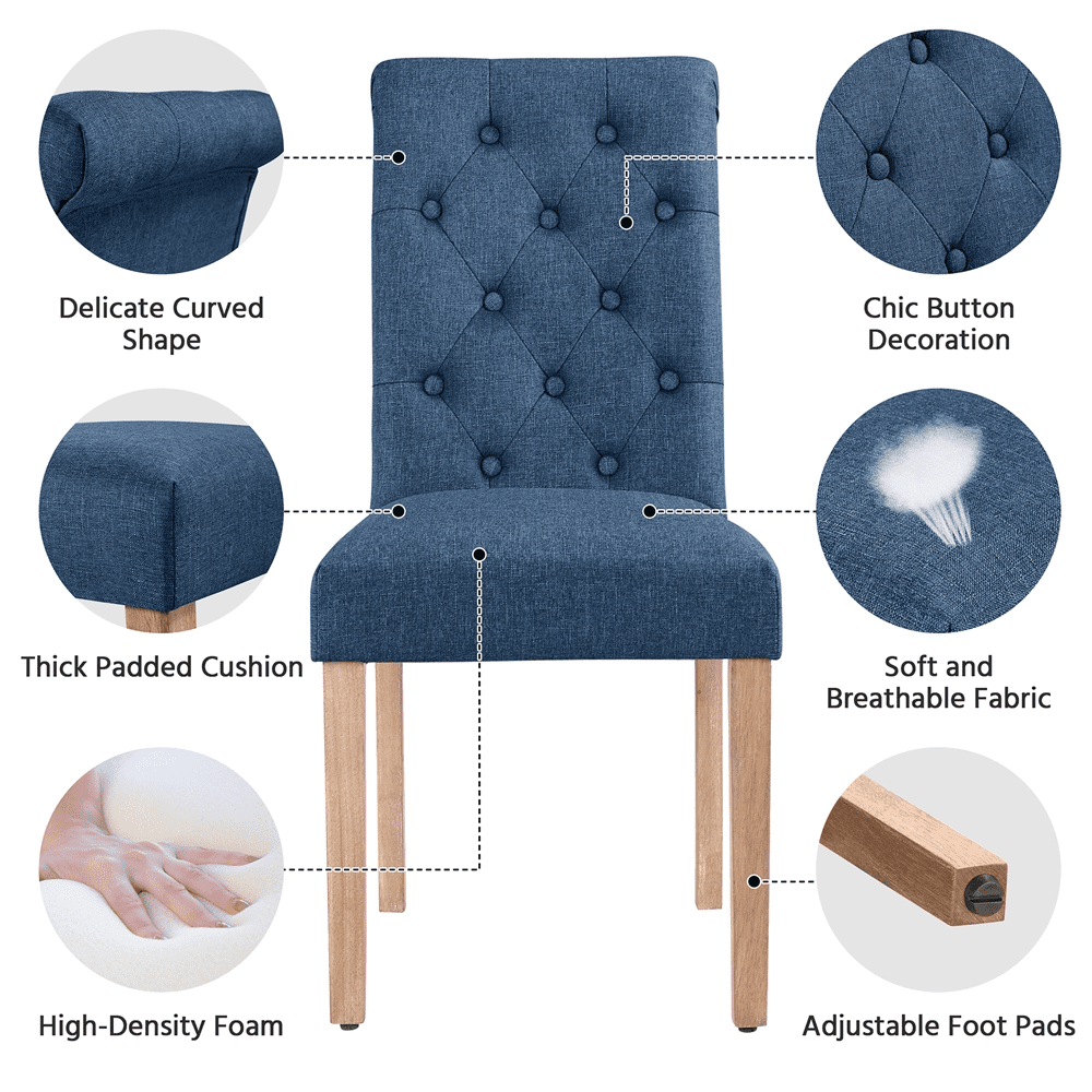 Alden Design 2pcs Upholstered Parson Dining Chair High Back, Blue