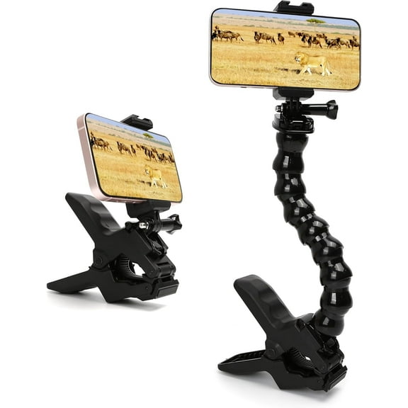 LELEE Gooseneck Phone Mount with Clamp for Desk or Bed, Flexible Holder for iPhone 16/14/13/12/11, 4-7" Devices