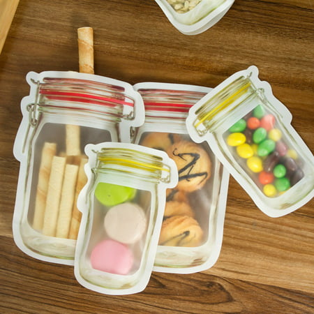 4 Pieces Mason Jar Zipper Bags Reusable Snack Saver Bag Leakproof Food