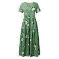 thumbnail image 3 of Yindaity Women Casual Loose Bohemian Floral Dress with Pockets Short Sleeve Long Summer Beach Swing Dress Green,M, 3 of 3