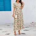 thumbnail image 4 of Women's Summer Casual Short Sleeve Tiered Flowy Spring Boho Dress Long Midi Beach Sundress Vacation Outfits, 4 of 7