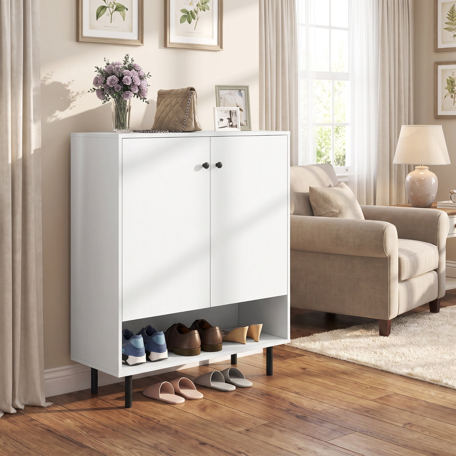 Furnibear 2-Door Sideboard Buffet Cabinet Kitchen with Adjustable Shelf for Kitchen Dining Living Room Buffet Storage Server, White
