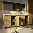thumbnail image 4 of Lafarre 80 in W x 20 in D Rustic Acacia Double Bath Vanity, White Quartz Top, Gun Metal Faucet Set and 70 in Mirror, 4 of 9