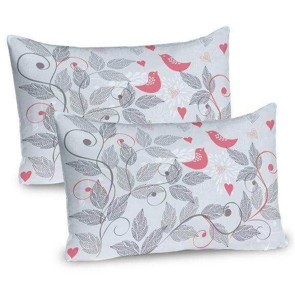 Ambesonne Pink and Grey Pillow Sham 2 Pack, Retro Love Birds, 30"x20", Pale Grey Pink