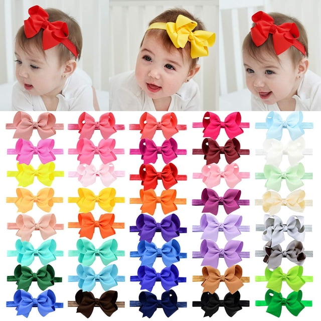 Diadema Jollybows, juego de 40 lazos de grogrén de 10 cm