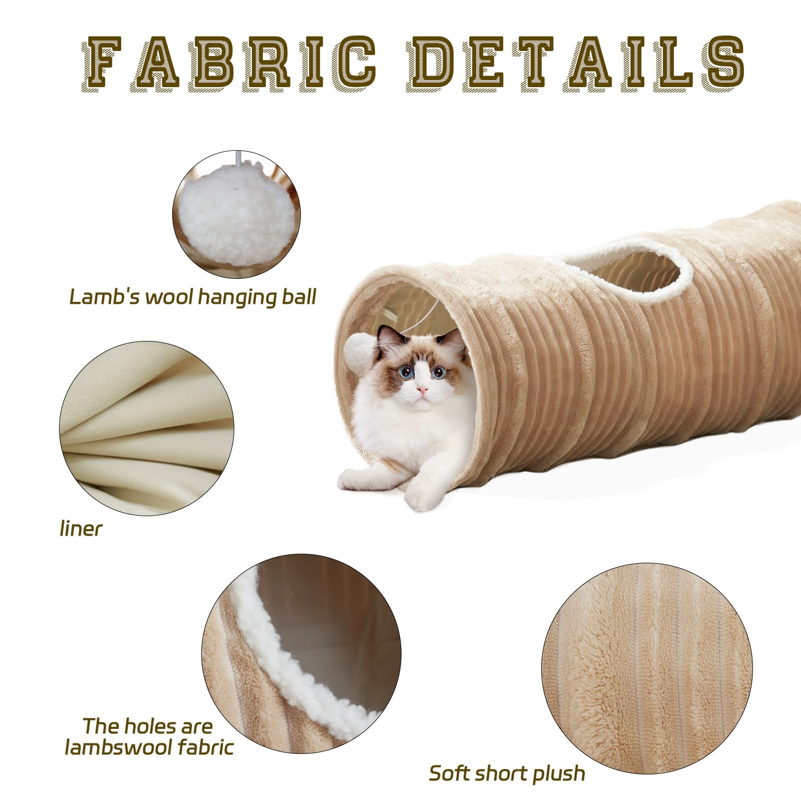 Cat Tunnel For Indoor Cats Toys Collapsible Straight Tube With A Fun Ball And 2 Holes Play Tunnels Rabbits  Ferrets Puppies & Large Pets Diameter 11.8 Inch