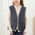 thumbnail image 4 of aohooy Boys Fleece Vest Button Vneck Faux Shearling Sherpa Vests Winter Fuzzy Sleeveless Teddy Coat Gilet with Pockets Dark Gray,9 Years, 4 of 6