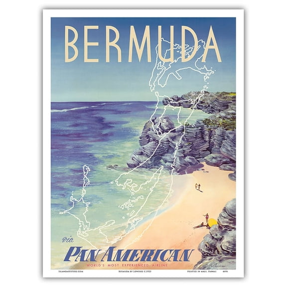 Bermuda - via Pan American World Airways - Vintage Airline Travel Poster by Loweree c.1953 - Master Art Print (Unframed) 9in x 12in