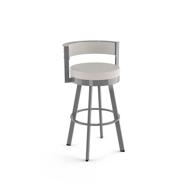 Amisco Browser 30 in. Swivel Bar Stool - Light Grey Polyester / Glossy Grey Metal