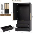 thumbnail image 2 of GarveeHome Armoire Wardrobe Closet, 69.5" Tall Wooden Wardrobe Cabinet with Rattan Doors, 2 Doors & 3 Drawers, Hanging Rod Clothing Storage for Bedroom, Entryway, Modular Design, Black, 2 of 8
