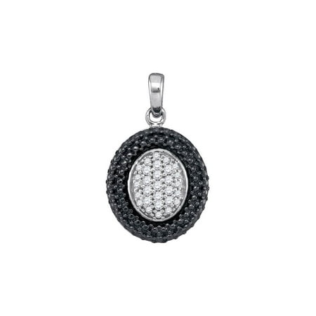 - Sterling Silver Womens Round Diamond Oval Black Rhodium Frame Cluster Pendant 1/5 Cttw