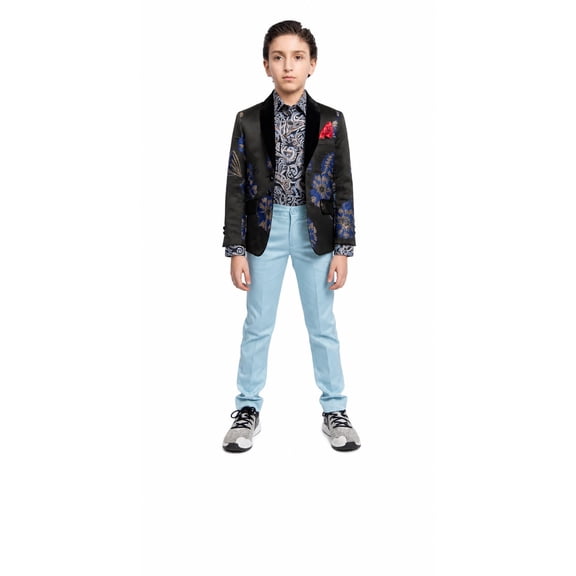 Floral Dinner Blazers Sports Coat Jacket for Boys - NAVY, L/6-7