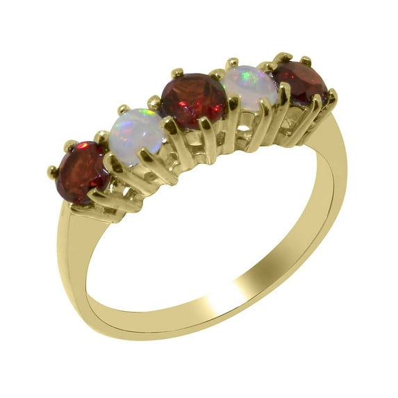 LBG English Made 9k Yellow Gold Natural Garnet & Opal Ladies Eternity Ring - 33 size options - Size 11