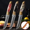 thumbnail image 2 of Artisan Knife Set with Durable Leather Sheath - Style Includes Elegant Black, Imperial Ruby, and Aurora Fantasy Blades. Perfect for Boning, Peeling, Outdoor BBQ, Knife Collectors and Enthusiasts, 2 of 10