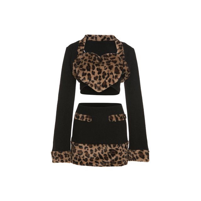 Sylcue Robe Deux Pièces en Laine Imprimé Léopard Aguichant Charme Mature Chaud Soirée Queen Automne Voyage Rétro Tendance pour Femmes