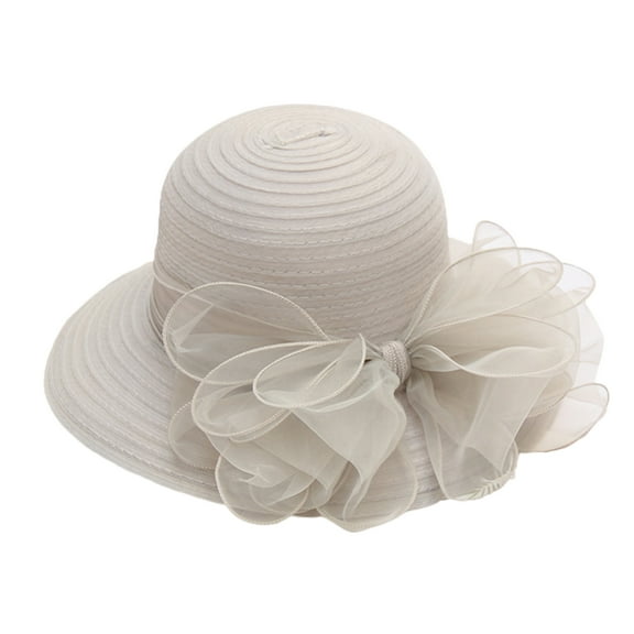 Mightlink Women Church Cap Bow Wide Brim Summer Foldable Bowknot Hat for Party