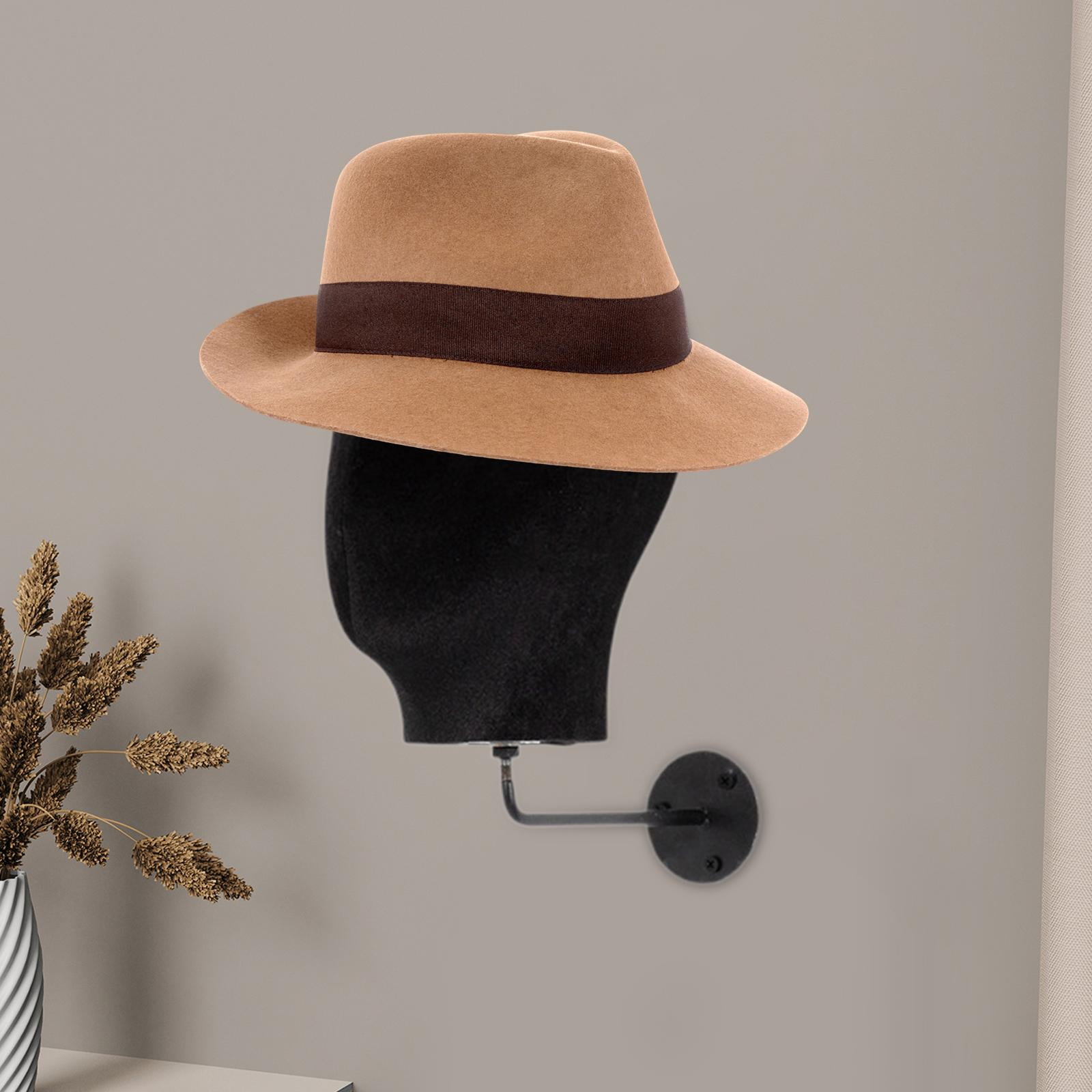 Gazechimp Wall Mount Mannequin Head Cap Hat Display Rack for Ornament Decoration Store Flannel Black