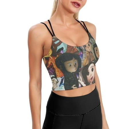 Doll Film Coraline Sports Bra For Women Padded Crop Top Camisole Yoga Tank Top Vest Workout Tops Racerback With Built In Bra Activewear Fitness Gym