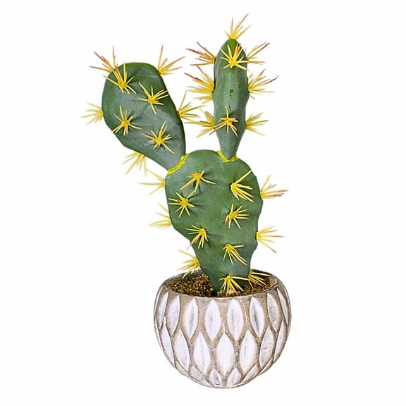 Craftoutlet.Com 10.00In Green Potted Cactus, Plastic, Succulents Realistic Look 191610 Tan