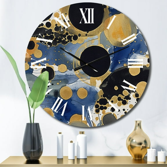 Designart "Abstract Pattern with Blue and Golden Textures XXIII" Modern Geometric Oversized Wall Clock