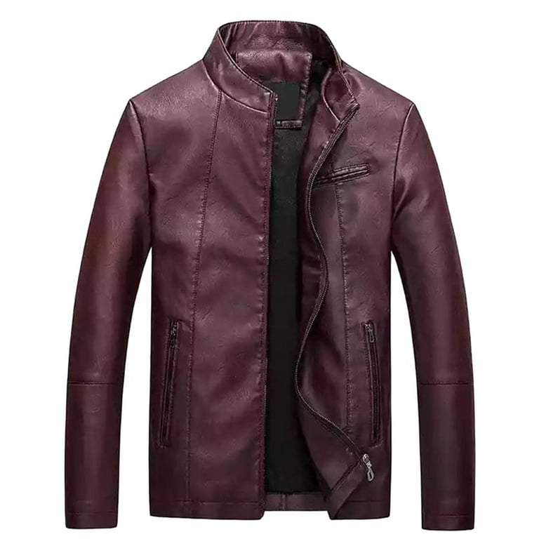 PMUYBHF 4X Mens Jackets Big and Tall Mens Autumn and Winter Fashion Casual Solid Color Zipper Pocket Leather Jacket Coat Jacket blazer jacket men big