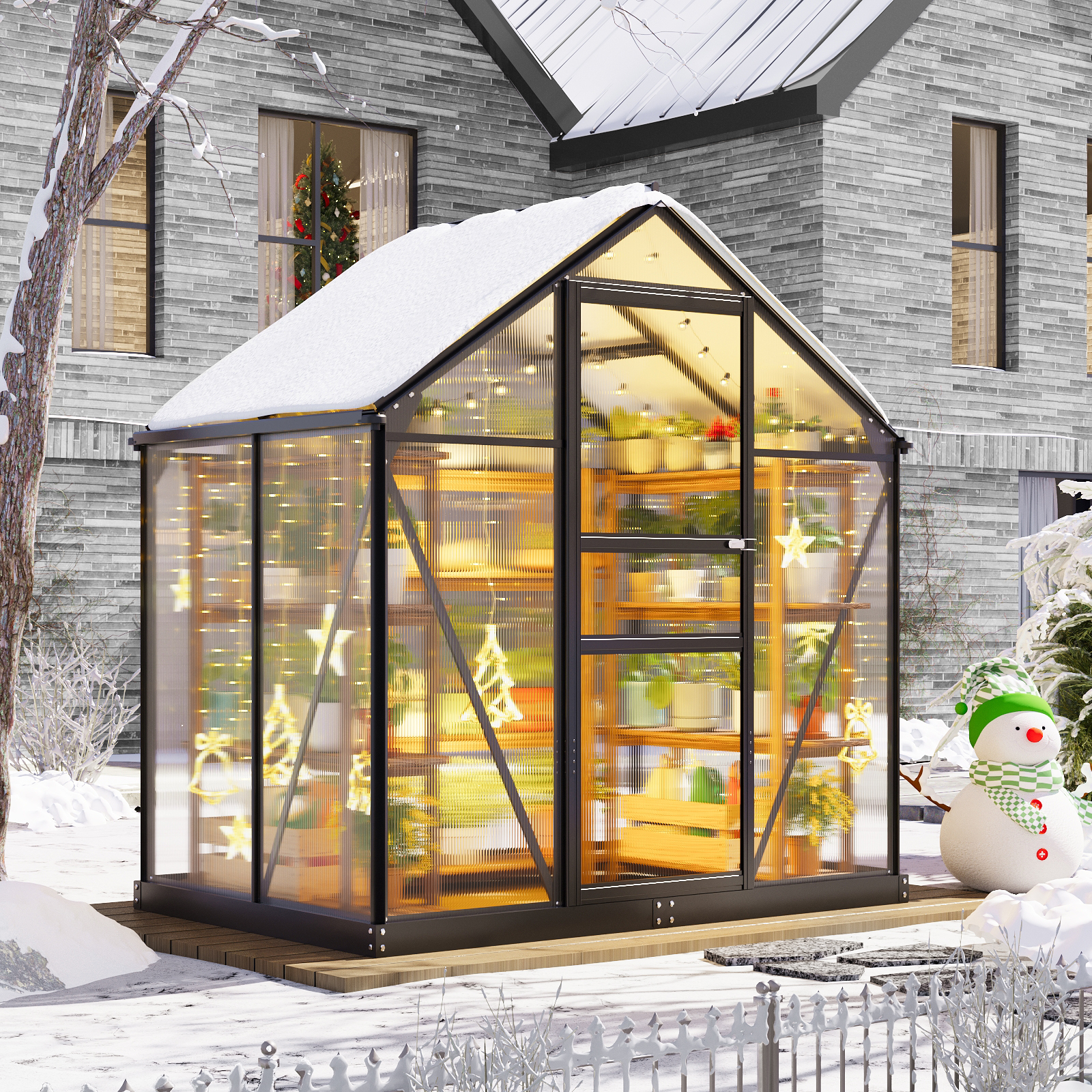 Tomnk woo 6x4 FT Polycarbonate Greenhouse with Roof Vent, Walk-in Aluminum Frame Winter Greenhouse for Outdoor Garden