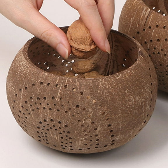 Natural Coconut Shell Storage Bowl for Food with Unique Pattern and Wide Mouth Design Coffee Color