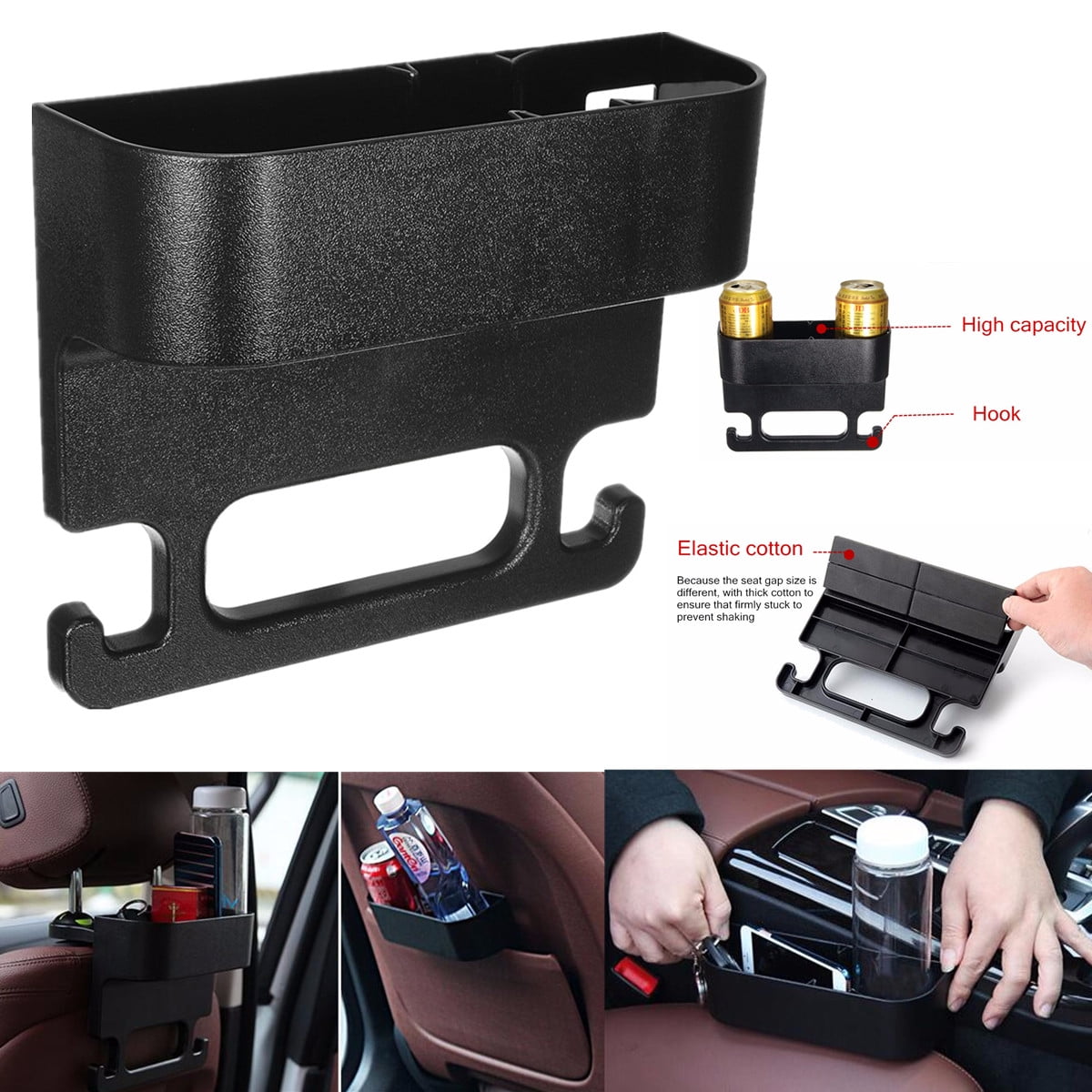 Universal Truck Auto Car Seat Seam Wedge Cup Holder Back Organizer With 2 Hooks Food Drink Bottle Mount Storage Cellphone Coin