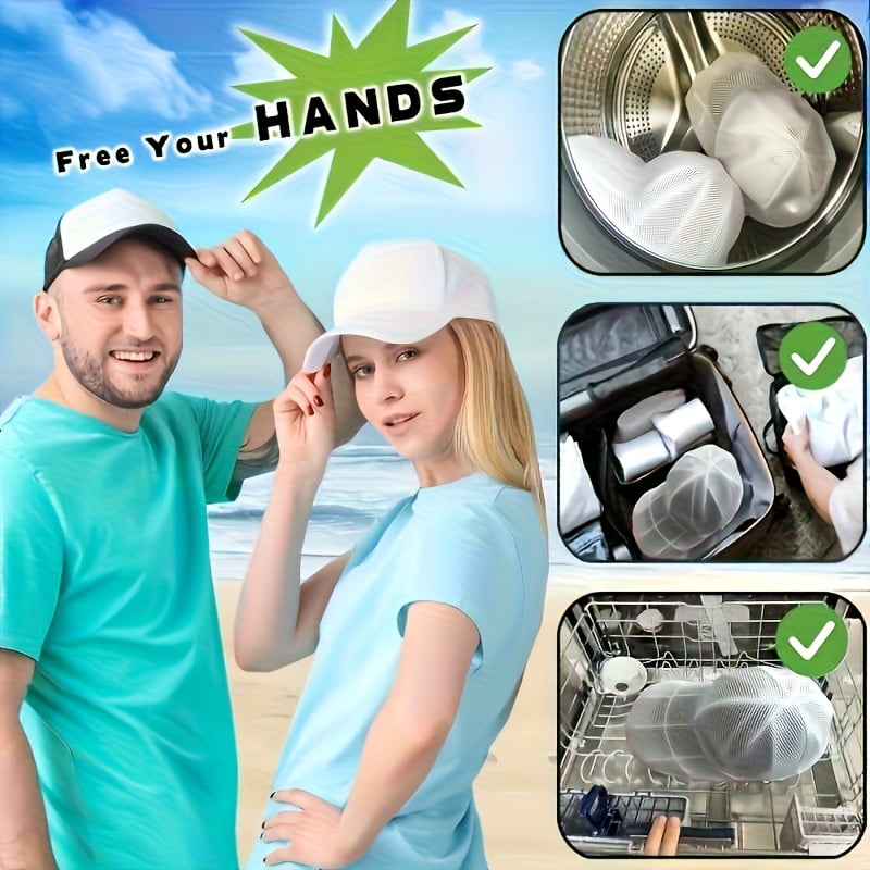XHSGX 2pcs Mesh Hat Washer Set with Laundry Bag + Rack, Gentle and Efficient Baseball Cap Cleaning Device, Durable Hat Washing Cage with Dryer Stand, Reinforced Dustproof and Debris Protection,