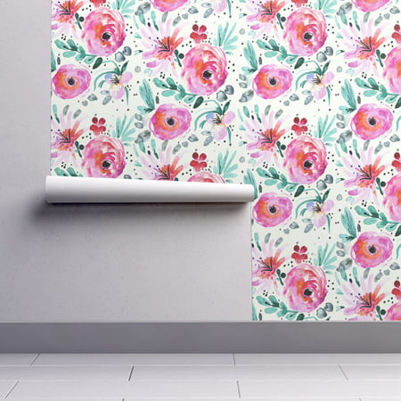 Removable Water-Activated Wallpaper Watercolor Floral Watercolor Hot