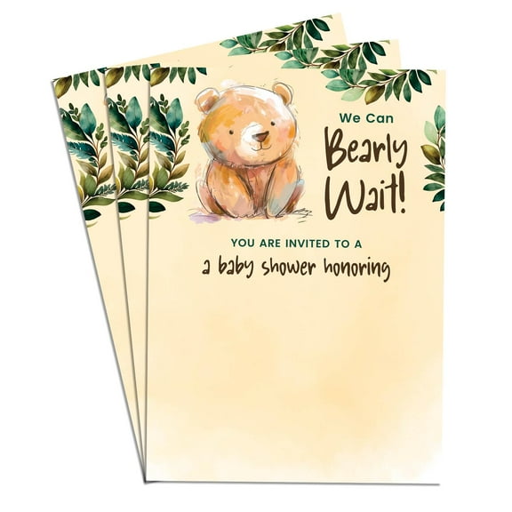 We Can Bearly Wait Elegant Baby Shower Invitations 40-Pack Cardtock Gender-Neutral Designs Perfect for Baby Boy Shower Theme 4x6 in