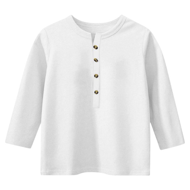 Plebaso Blouse à Manches Longues pour Enfants Filles Décontractée Boutonnée Hauts Garçons Col Rond Couleur Unie Chemises 4-13 Ans
