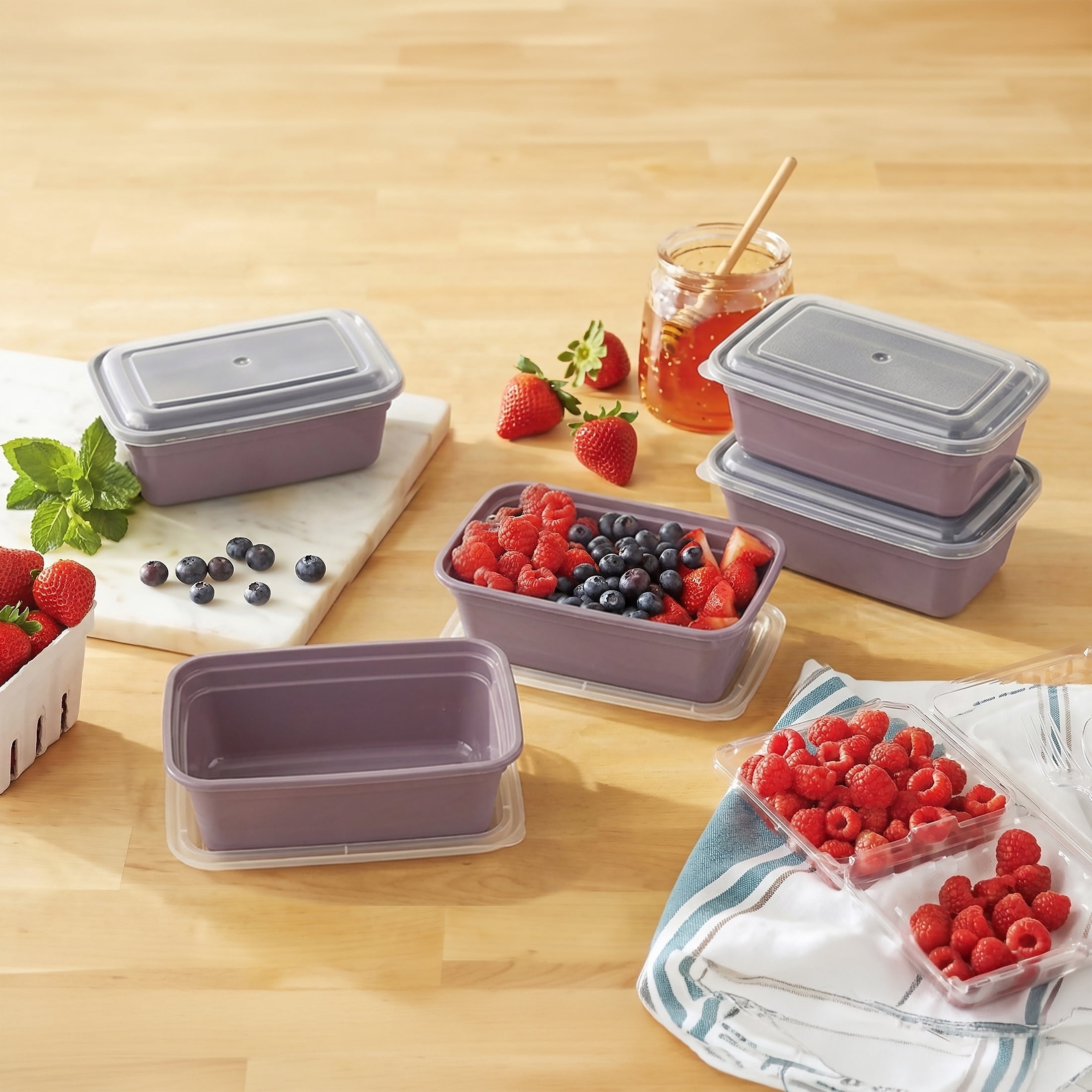 Mainstays 5-Pack 1-Compartment BPA-Free Plastic Snack Meal Prep Food Storage Containers, 3 Cup, Lilac Bloom