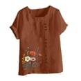 thumbnail image 4 of QUNYINEY Crew Neck Tops for Women Casual Floral Short Sleeve Shirts Loose Linen Pullover Button Tops, 4 of 4