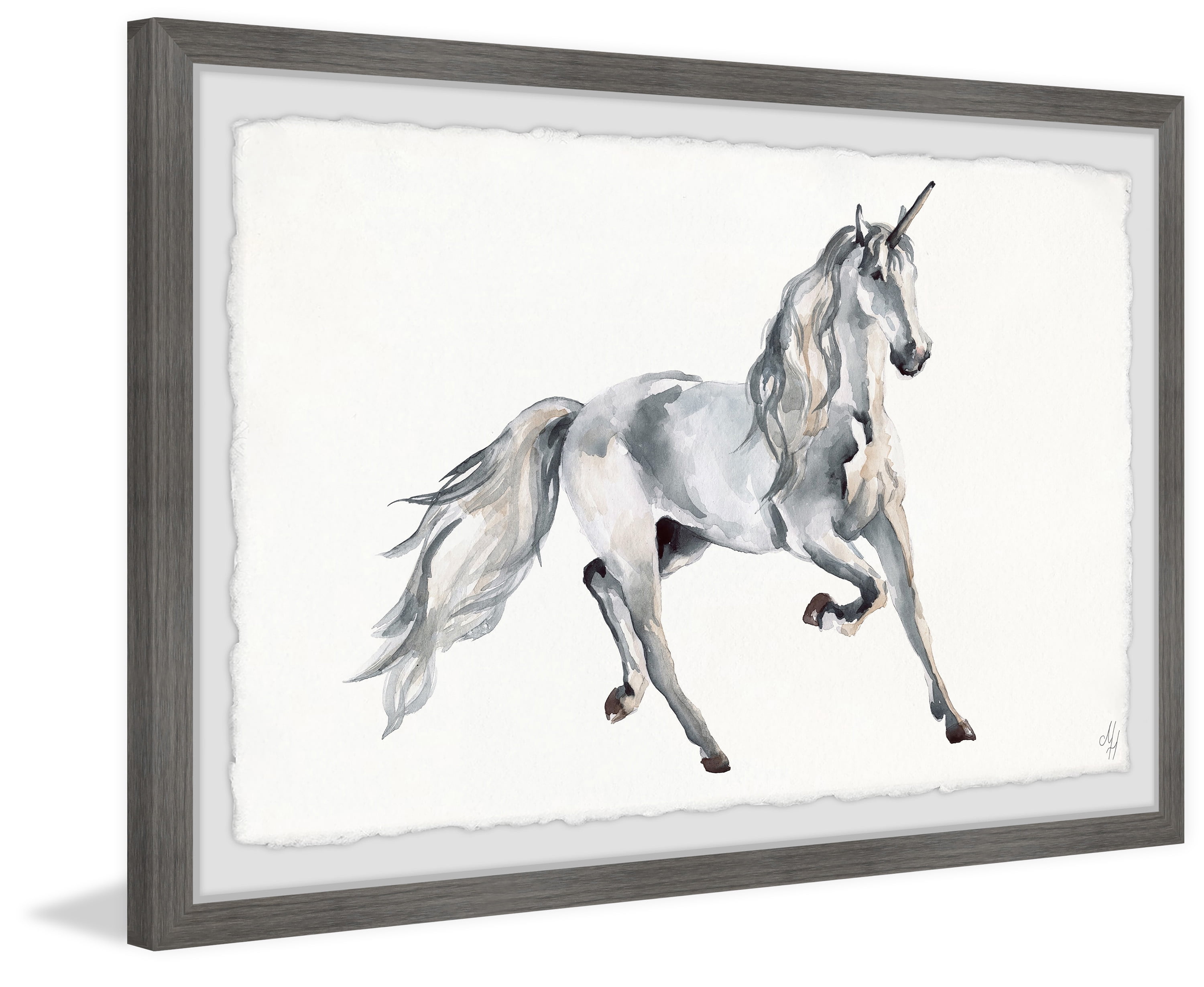 Marmont Hill Silver Unicorn Framed Wall Art, 12.00" x 1.50"