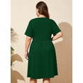 thumbnail image 7 of SHOWMALL Plus Size Wrap Dress for Women, Soft Stretch V Neck Casual Summer Dress, Dark Green 1X Elastic Waist Flowy A-Line Dress with Pockets, 7 of 7